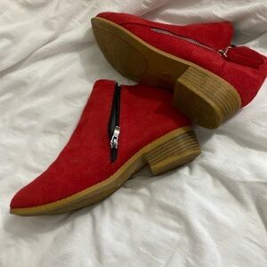 next Red Suede Low Heel Ankle Booties with Side Zip